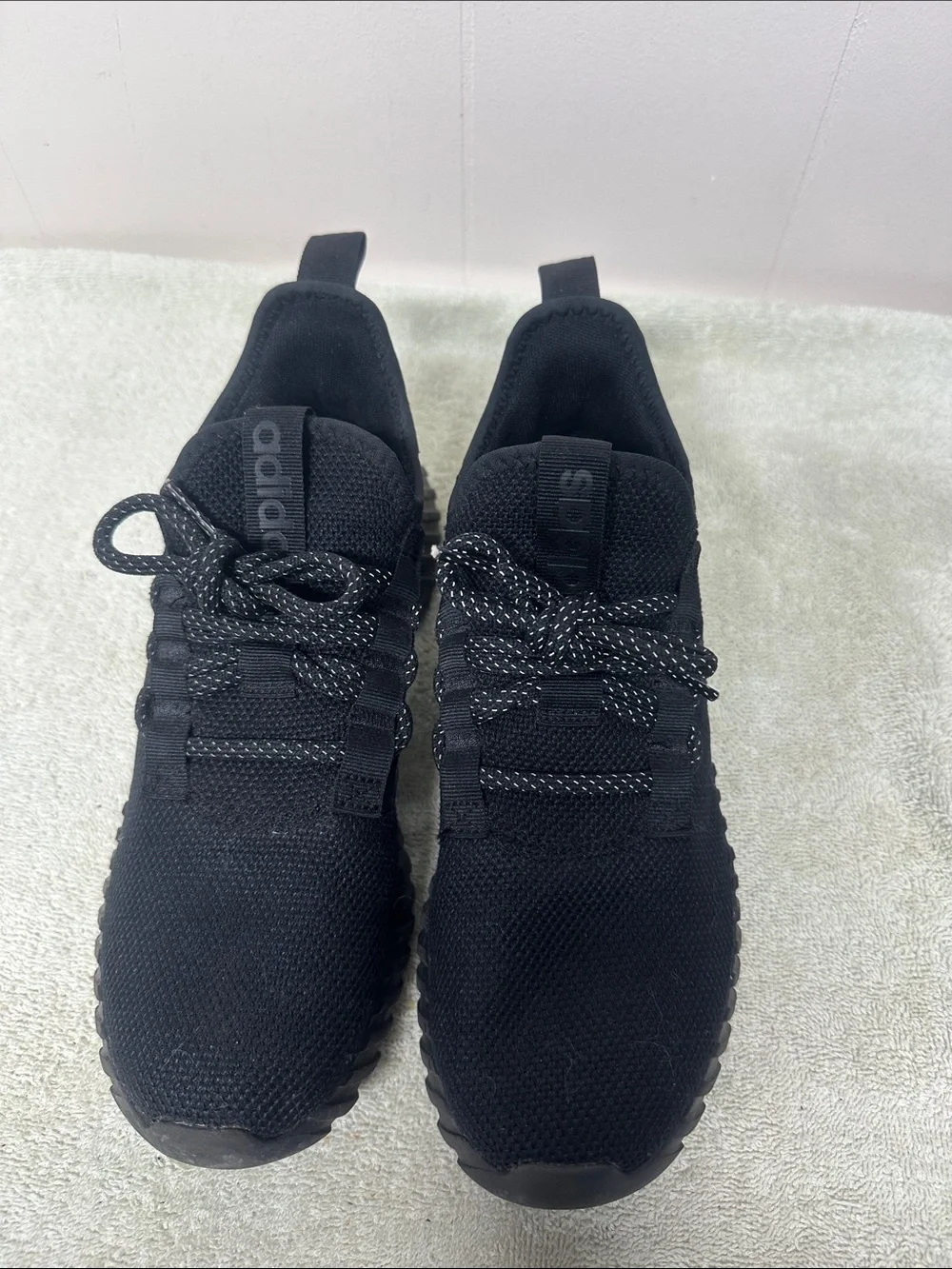 adidas Black Knit Lace-Up Athletic Sneakers with Reflective Accents